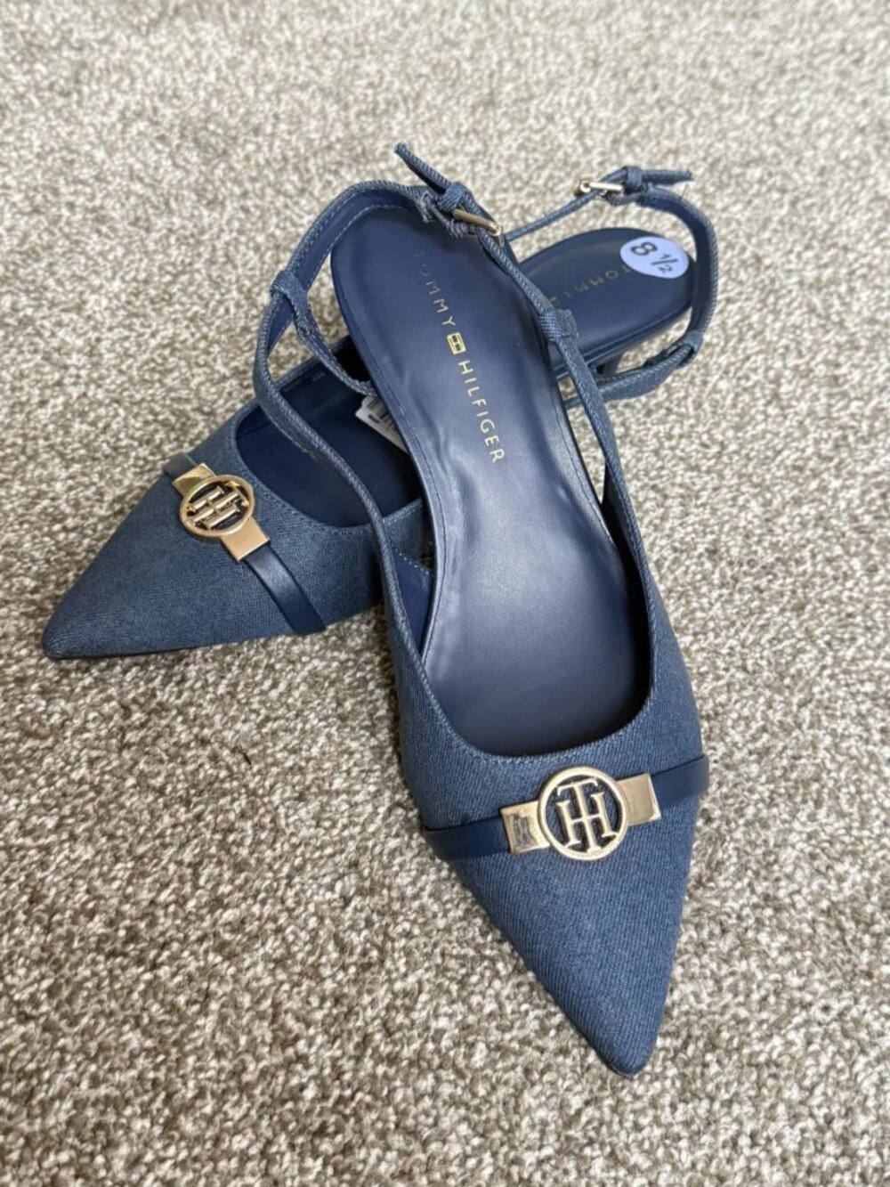 Tommy Hilfiger Talise Denim Blue Pointed Toe Kitten Pumps Size 8.5 New